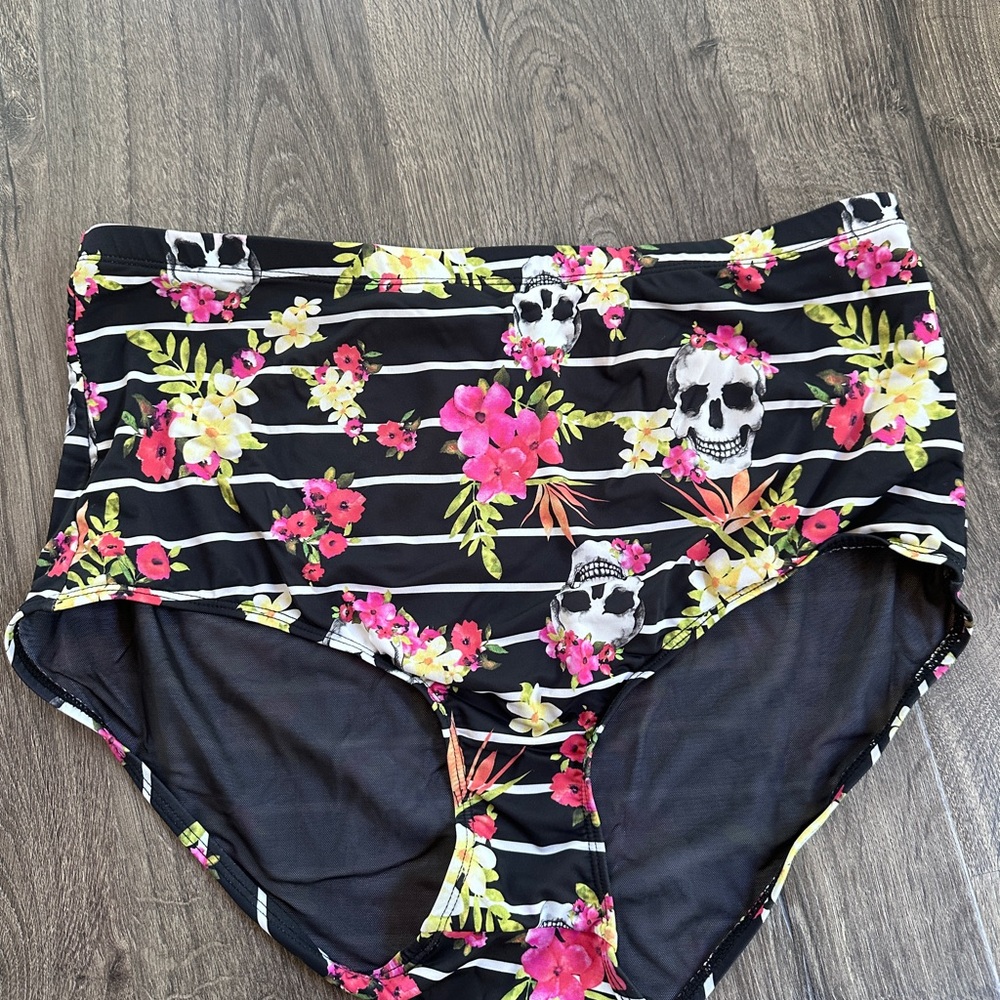 Torrid Black Floral Skull Bikini Bottom